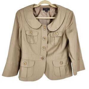 Vintage Liz Claiborne Suits Linen Blend Safari Utility Jacket Size 10